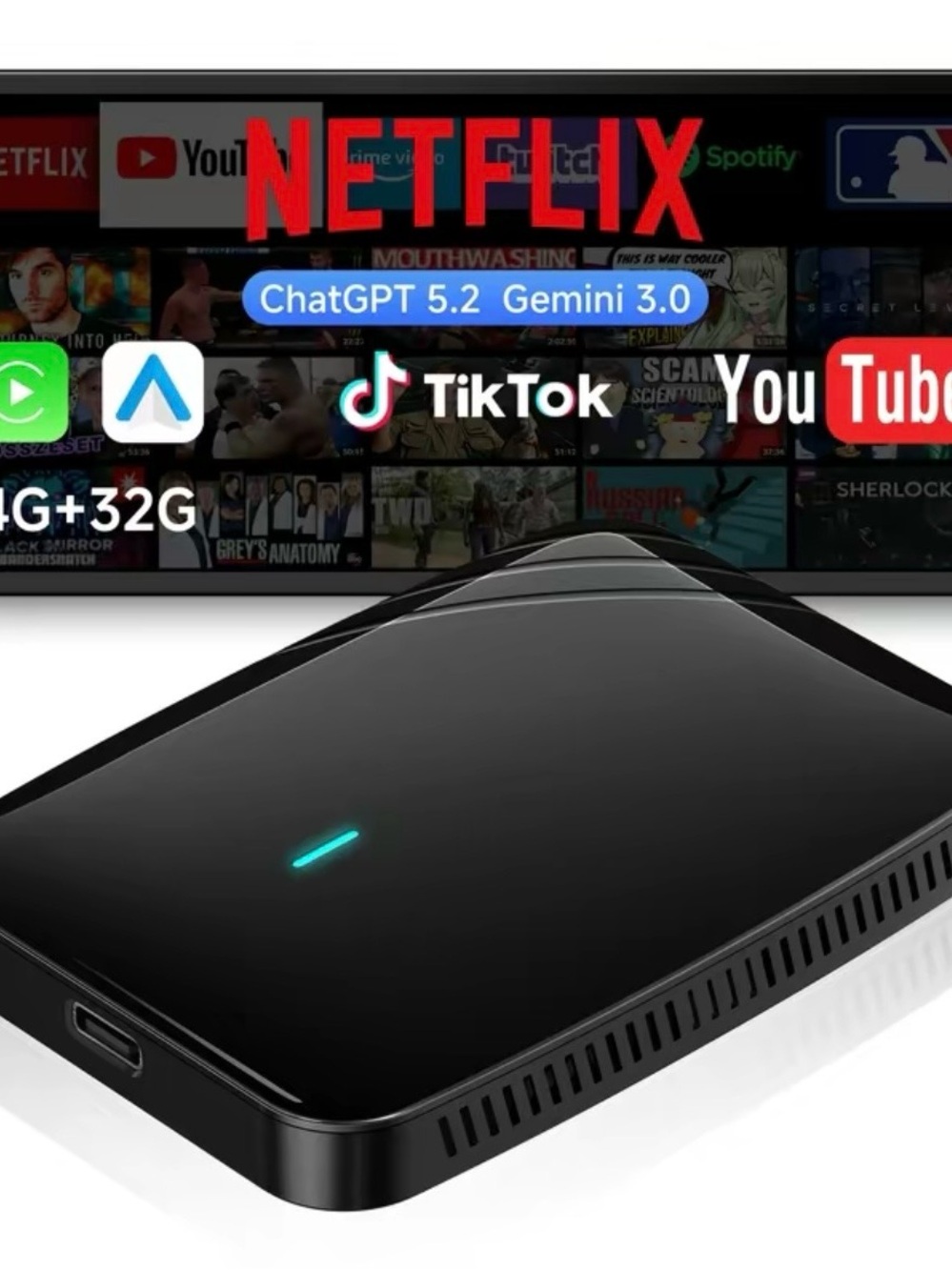 NEW Wireless Streaming Box CarPlay & Android Auto Adapter for Netflix/YouTube